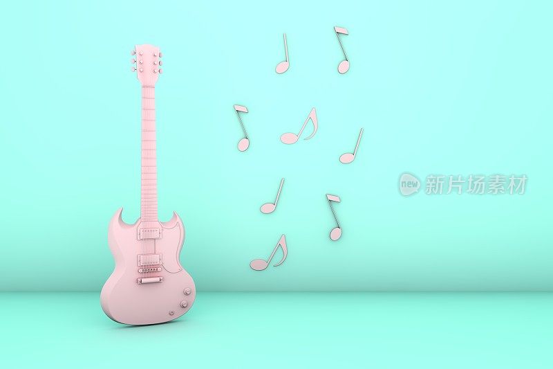 3D粉色吉他和乐谱