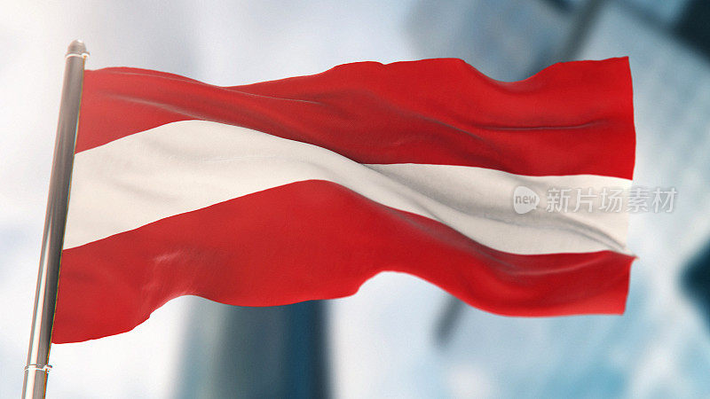 奥地利国旗对抗散焦城市建筑
