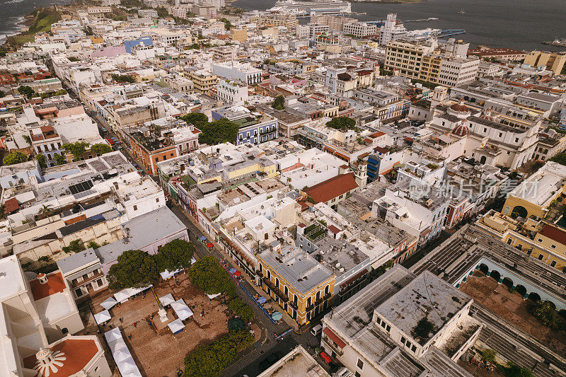 波多黎各圣胡安老城上空的航拍