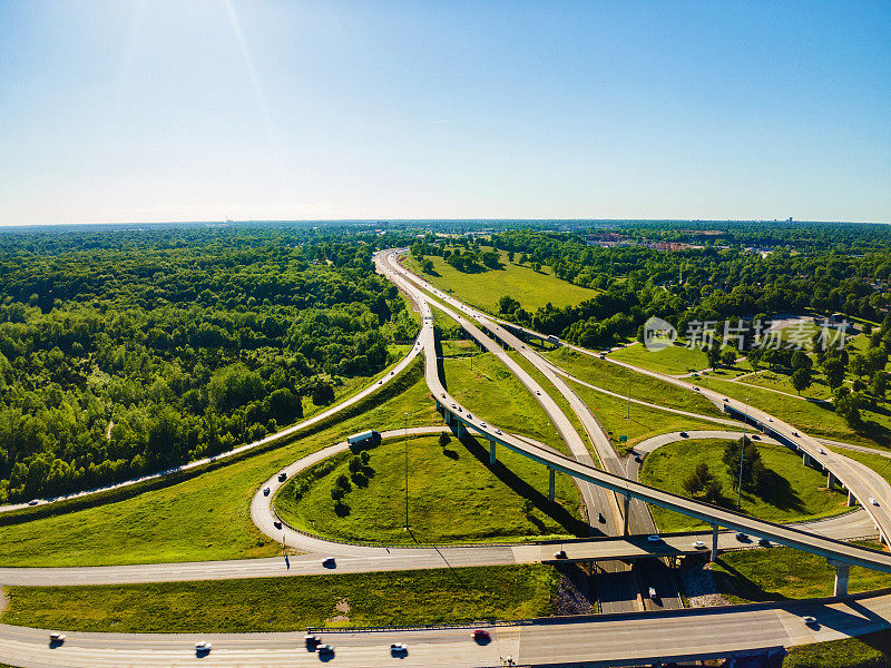 空中立交桥在美国中西部公路交通视图照片系列