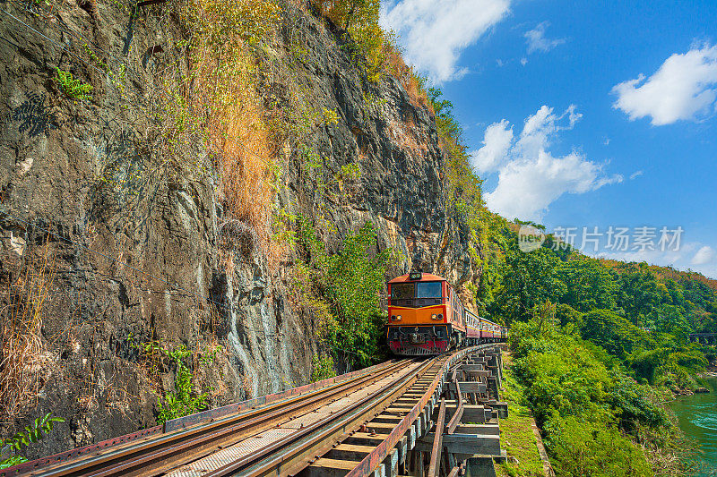 死亡铁路，在死亡铁路上运行的火车穿过泰国北碧的葵河