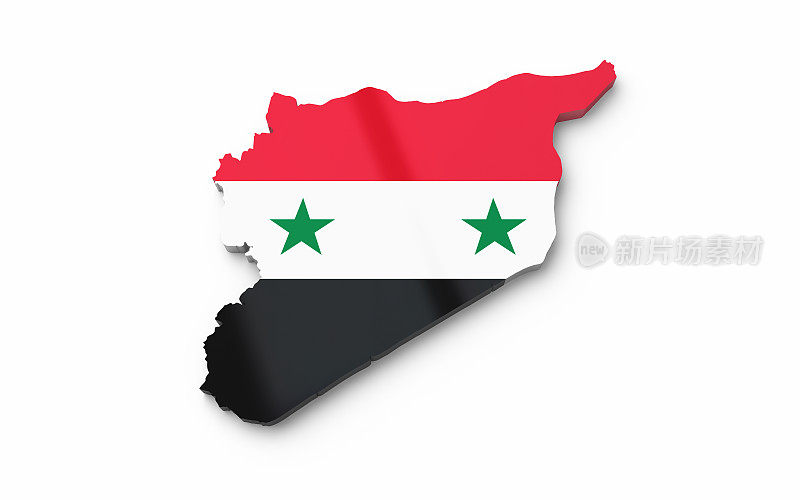 叙利亚国家边界地图，纯白色模型，对象+阴影剪辑路径