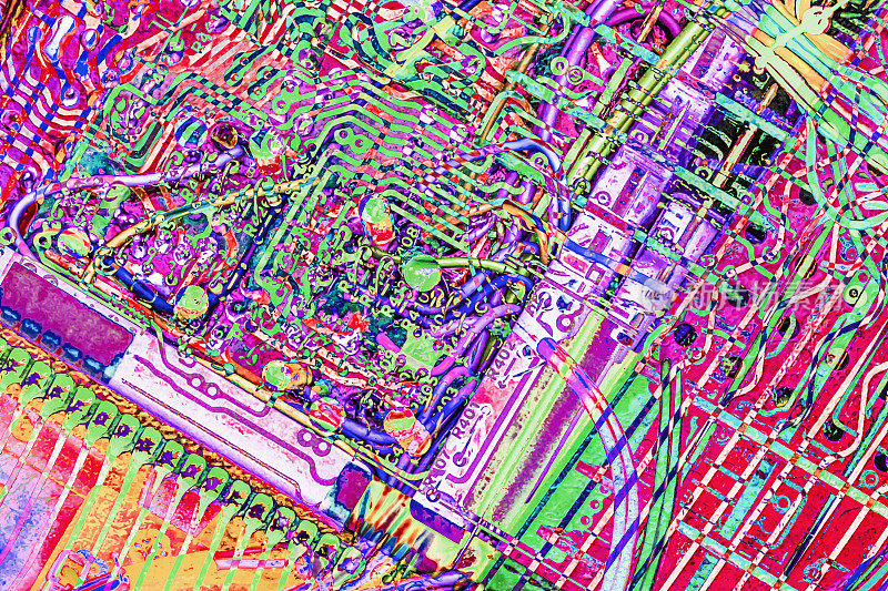 彩色电子印刷电路板细节程式化的超现实艺术表现