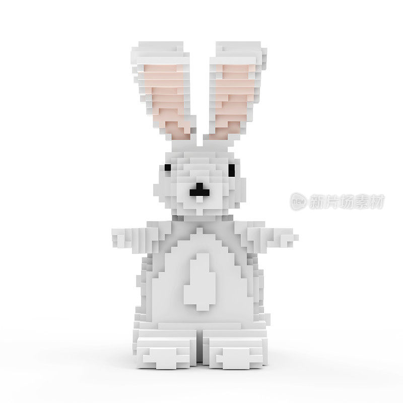 复活节兔子在像素风格孤立的白色背景