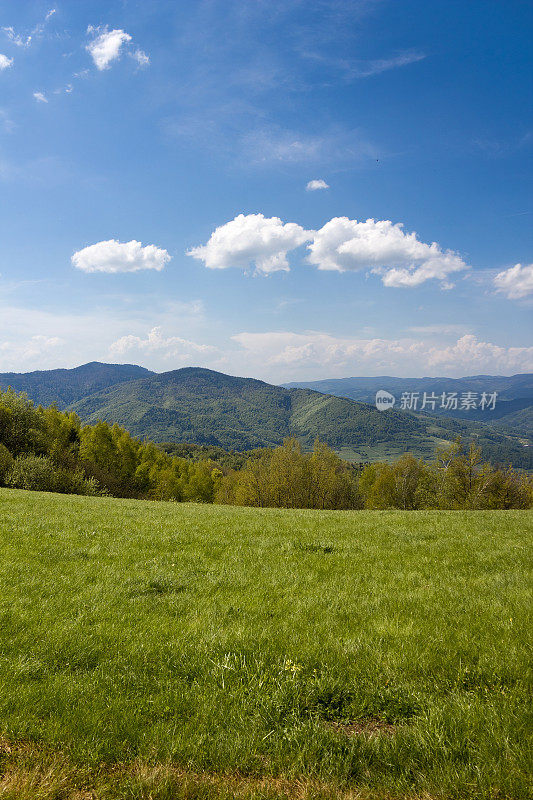 五月的山景。Beskid,波兰。