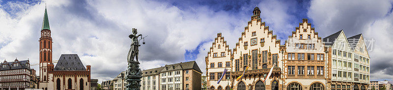 法兰克福罗默堡中世纪广场的标志性历史地标全景德国