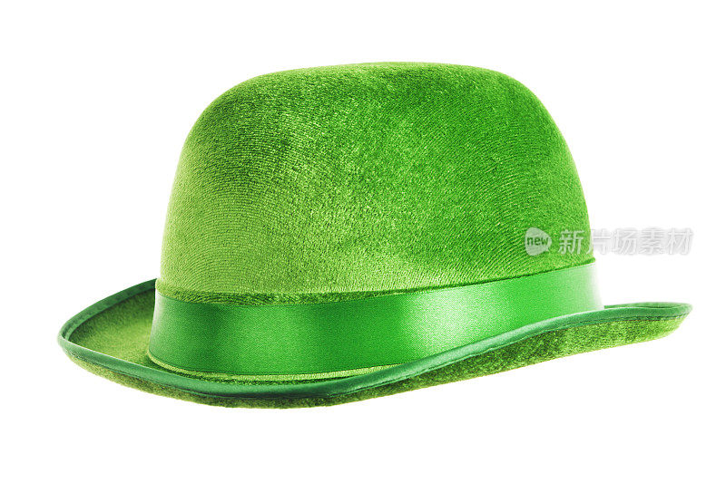 圣帕特里克节绿色圆顶礼帽在白色