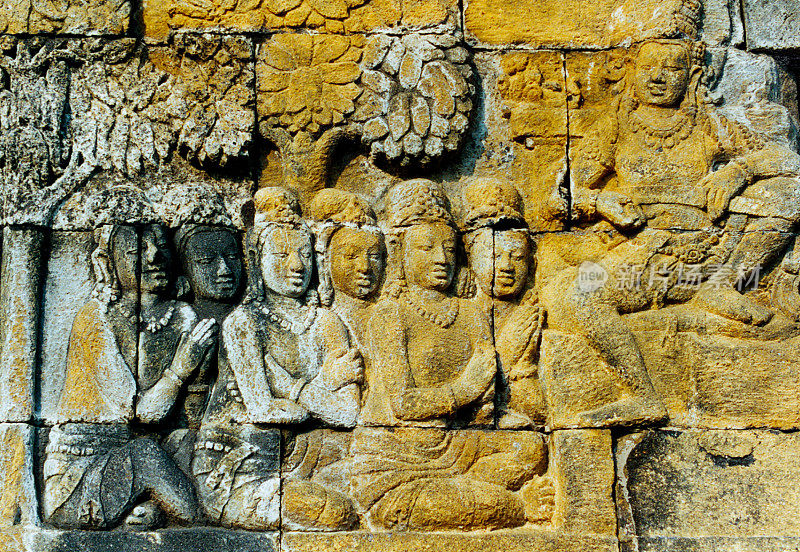 婆罗浮屠寺的浅浮雕，爪哇，印度尼西亚。