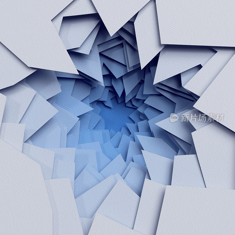 3d渲染，抽象分层背景，剪纸孔，蓝白形状