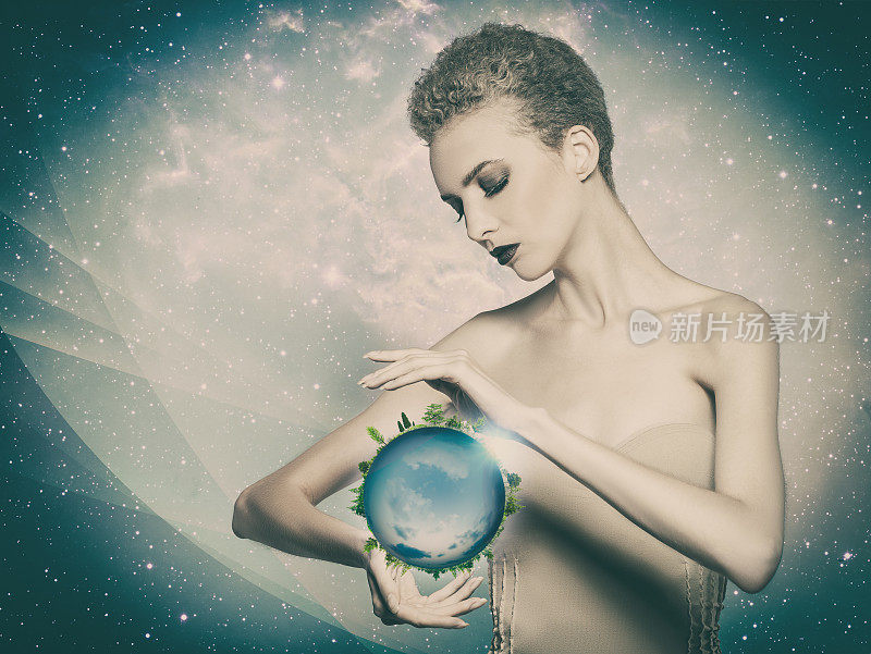 她手中的星球，抽象的生态背景