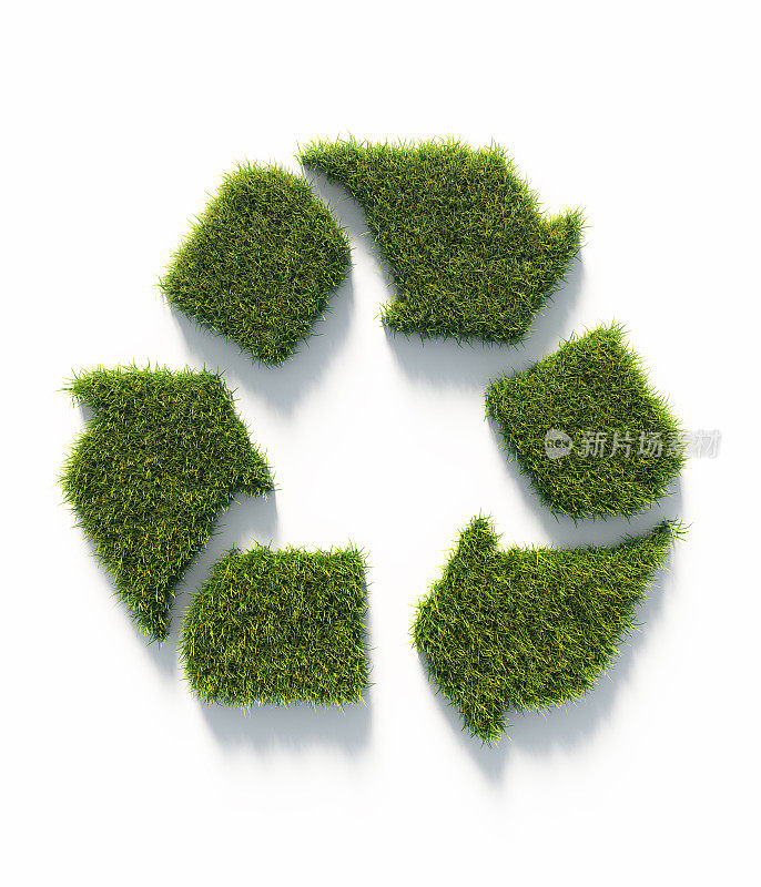 以绿草为材料的回收符号:绿色能源概念
