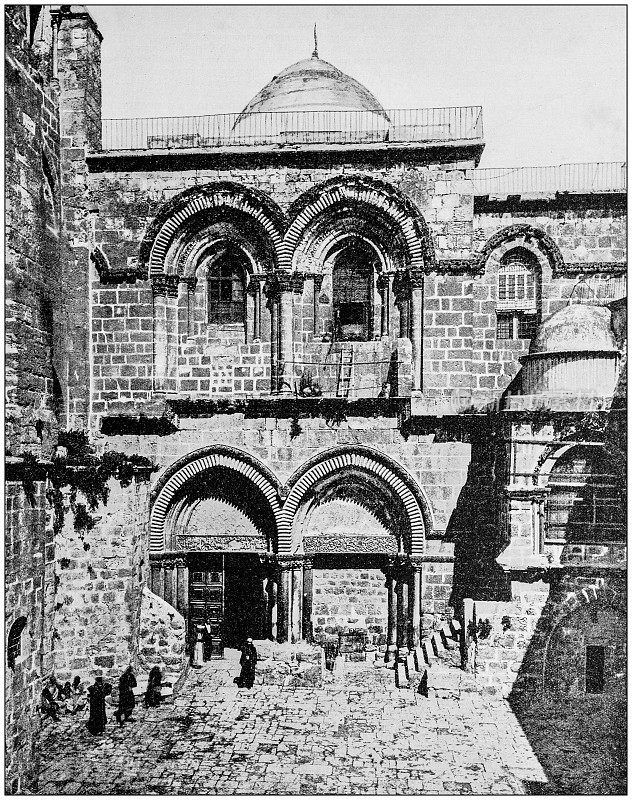 世界著名景点的古老照片:圣墓教堂，耶路撒冷，巴勒斯坦