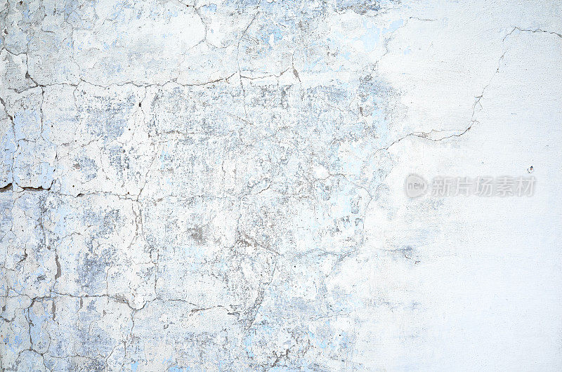 蓝色混凝土老裂纹垃圾墙纹理背景