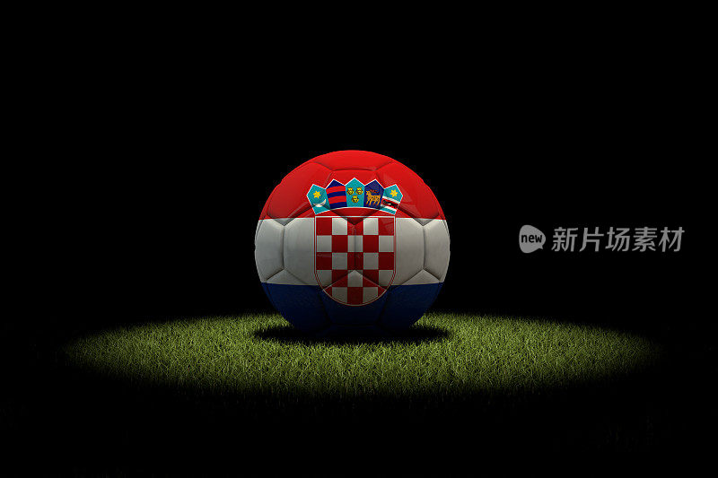 克罗地亚国旗足球聚光灯下的足球