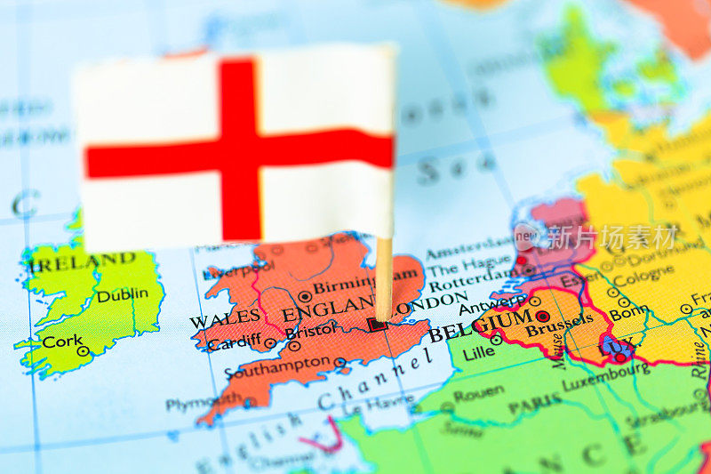 地图和旗帜的英国，英国