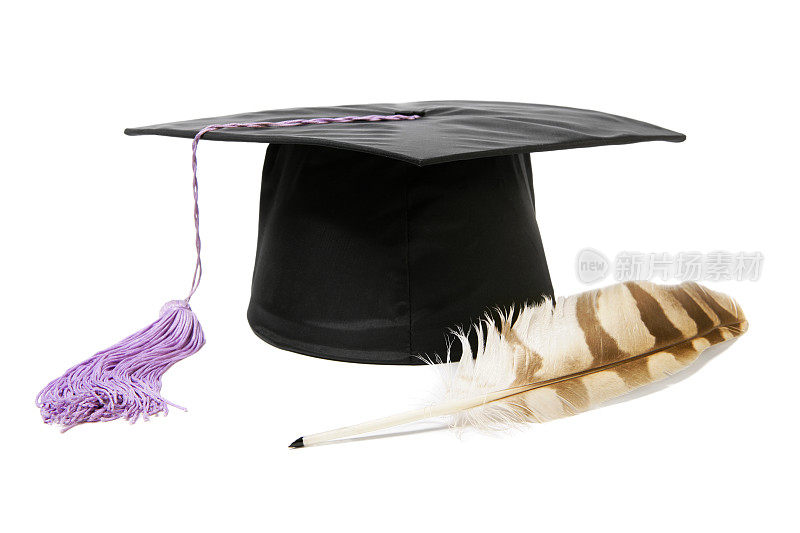 毕业帽和一支羽毛笔