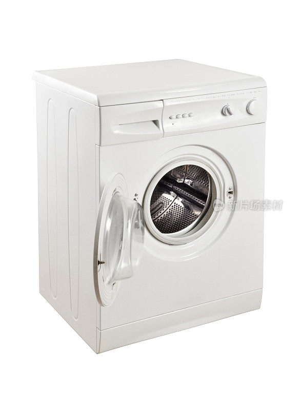 老式开放式空白白色洗衣机的白色背景(剪辑路径)