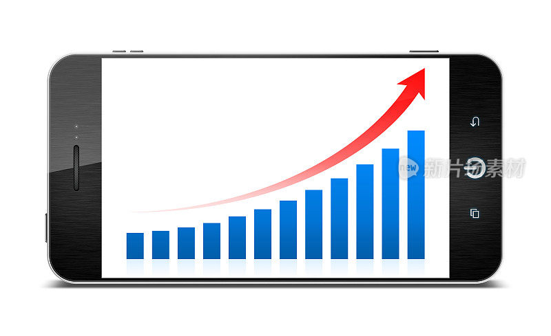 (剪切路径!孤立的智能手机业务增长图表
