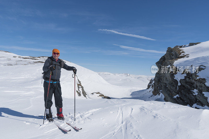 滑雪者在Hardangervidda