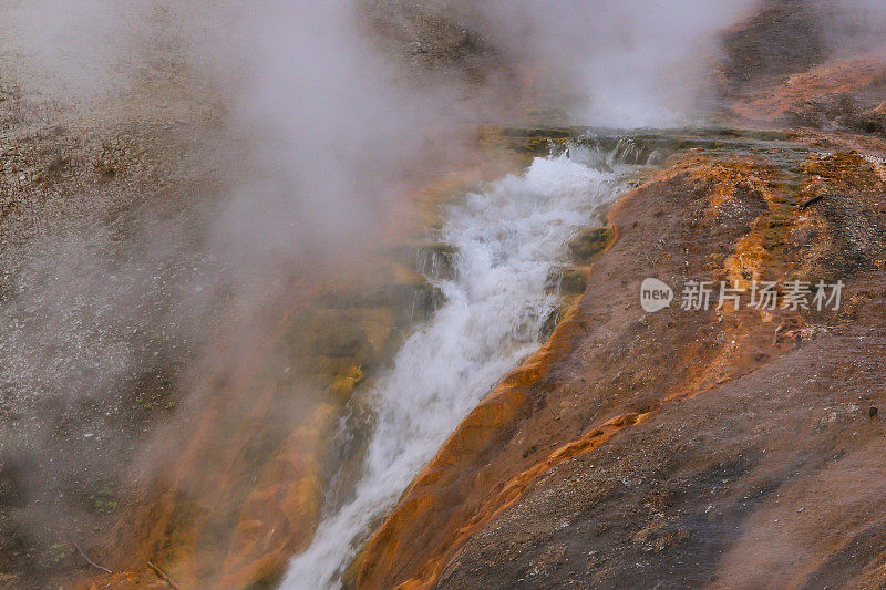 黄石国家公园中途间歇泉盆地埃克塞尔希尔间歇泉径流火洞河