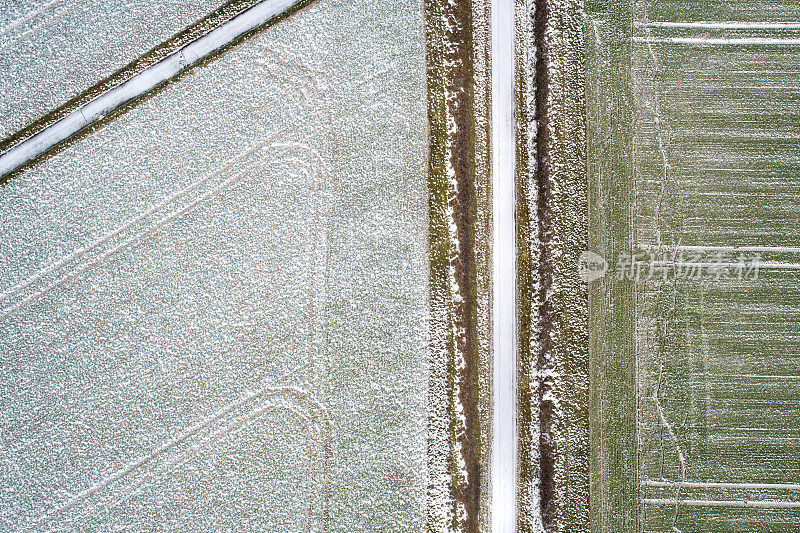 雪原鸟瞰图，农业区