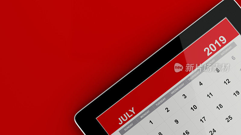 红色七月2019年日历在红色背景