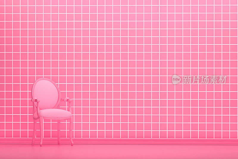 客厅的扶手椅，粉红色的格子墙