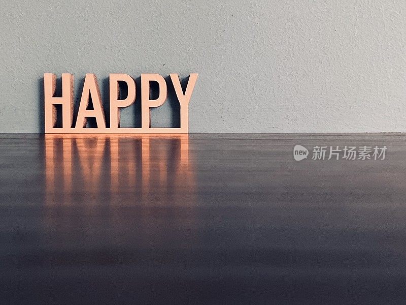 蓝色背景上的单词HAPPY