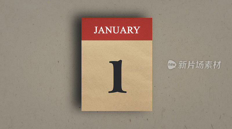 日历图标1月1日年与长阴影孤立在奶油背景。日历在扁平风格，1月1日新年的概念。