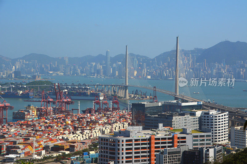 香港港口及昂船洲大桥全景