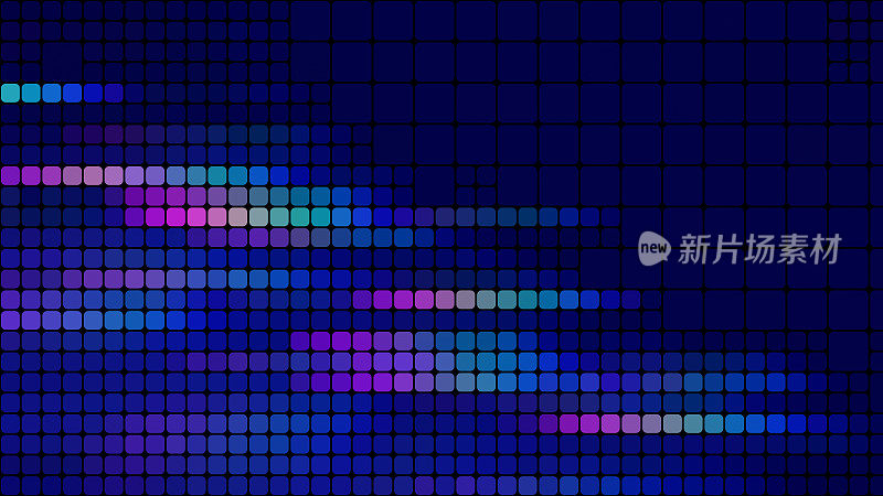 抽象像素彩色光谱正方形马赛克瓷砖海蓝色背景LED灯NFT定义超宇宙Web3连接速度霓虹几何立方体块纹理夜总会隧道地铁波普艺术重复反射带宽活力发光条纹图案