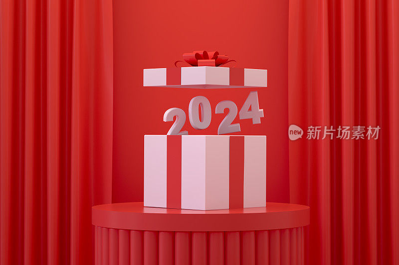 2024飞出红色背景的礼盒