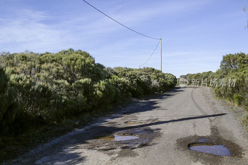 空旷的道路和坑在澳大利亚