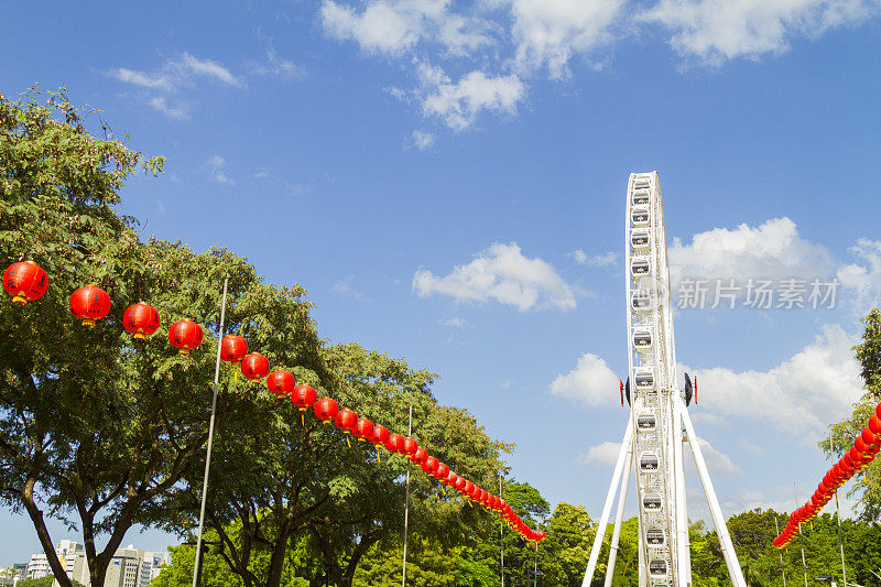 中国灯笼和布里斯班摩天轮布里斯班南岸，澳大利亚昆士兰