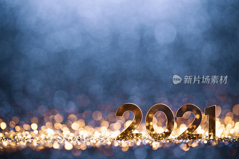 2021年新年快乐-圣诞金蓝色闪光