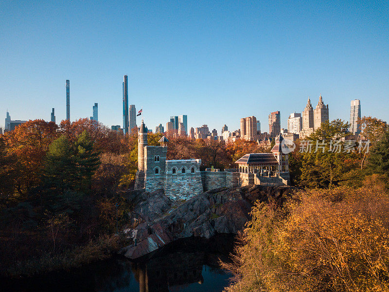纽约秋季中央公园及观景楼鸟瞰图