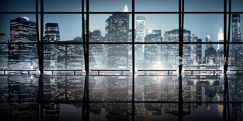 现代纽约室内建筑夜景概念