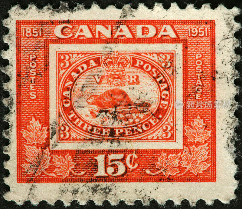 海狸和皇冠在一个古老的加拿大邮票上