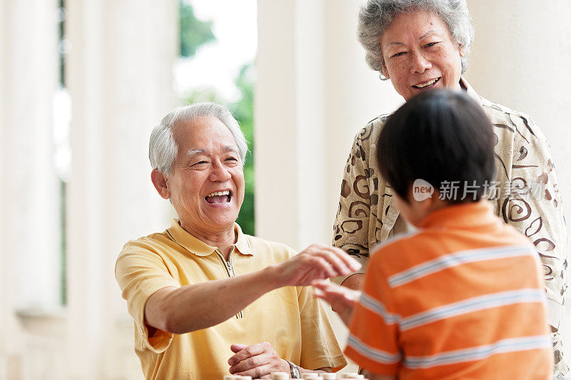 爷爷奶奶孙子玩象棋