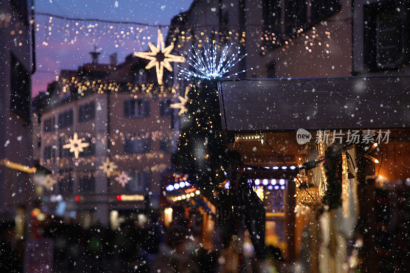 欧洲瑞士圣诞市场下雪