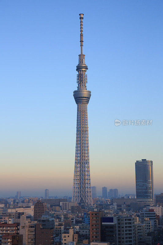 东京天空树的鸟瞰图与清澈的蓝色天空