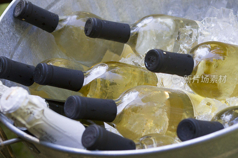 白葡萄酒在冰桶。