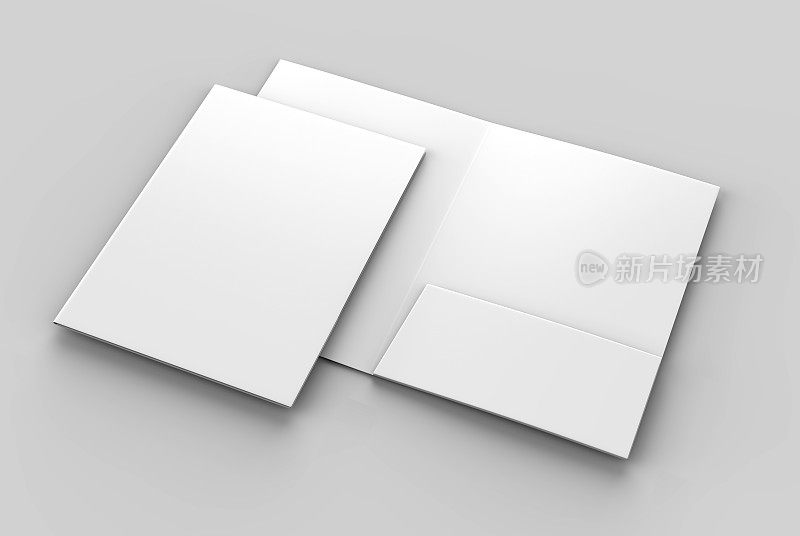 空白白色加强单口袋文件夹目录上的灰色背景的模型。三维渲染