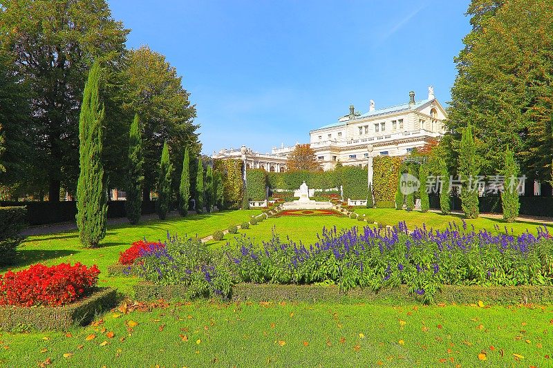 维也纳中央公共公园Stadtpark的观赏性花园和花坛