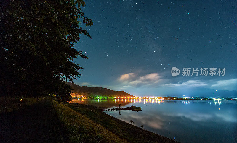 富士山，日本山，夜，星空，银河