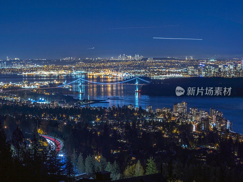 温哥华夜空全景鸟瞰图