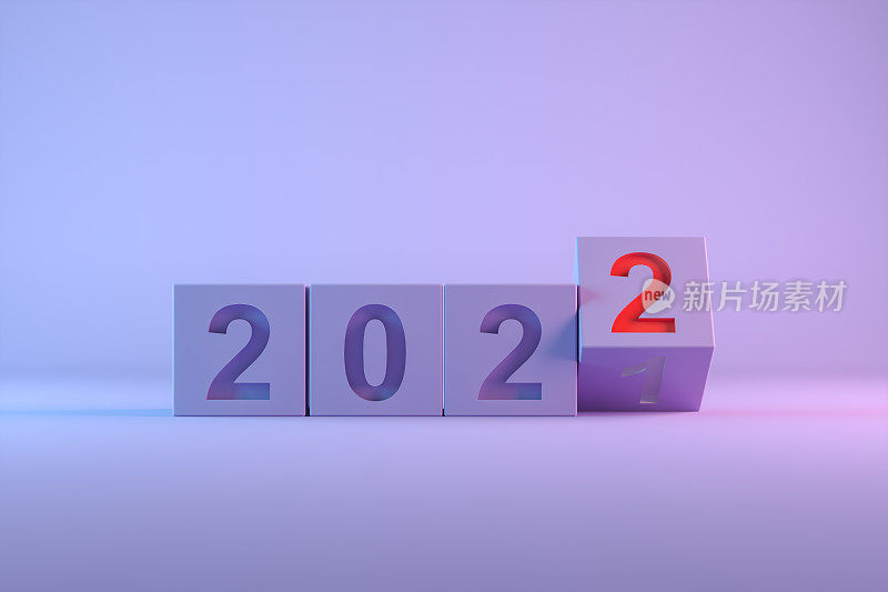 2022年新年，方块骰子形状，从2021年到2022年变化