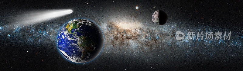 银河系彗星，行星地球和月球