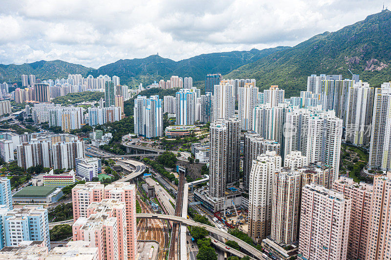 无人机拍摄的香港九龙城市景观