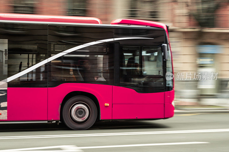粉红色的城市巴士在运动